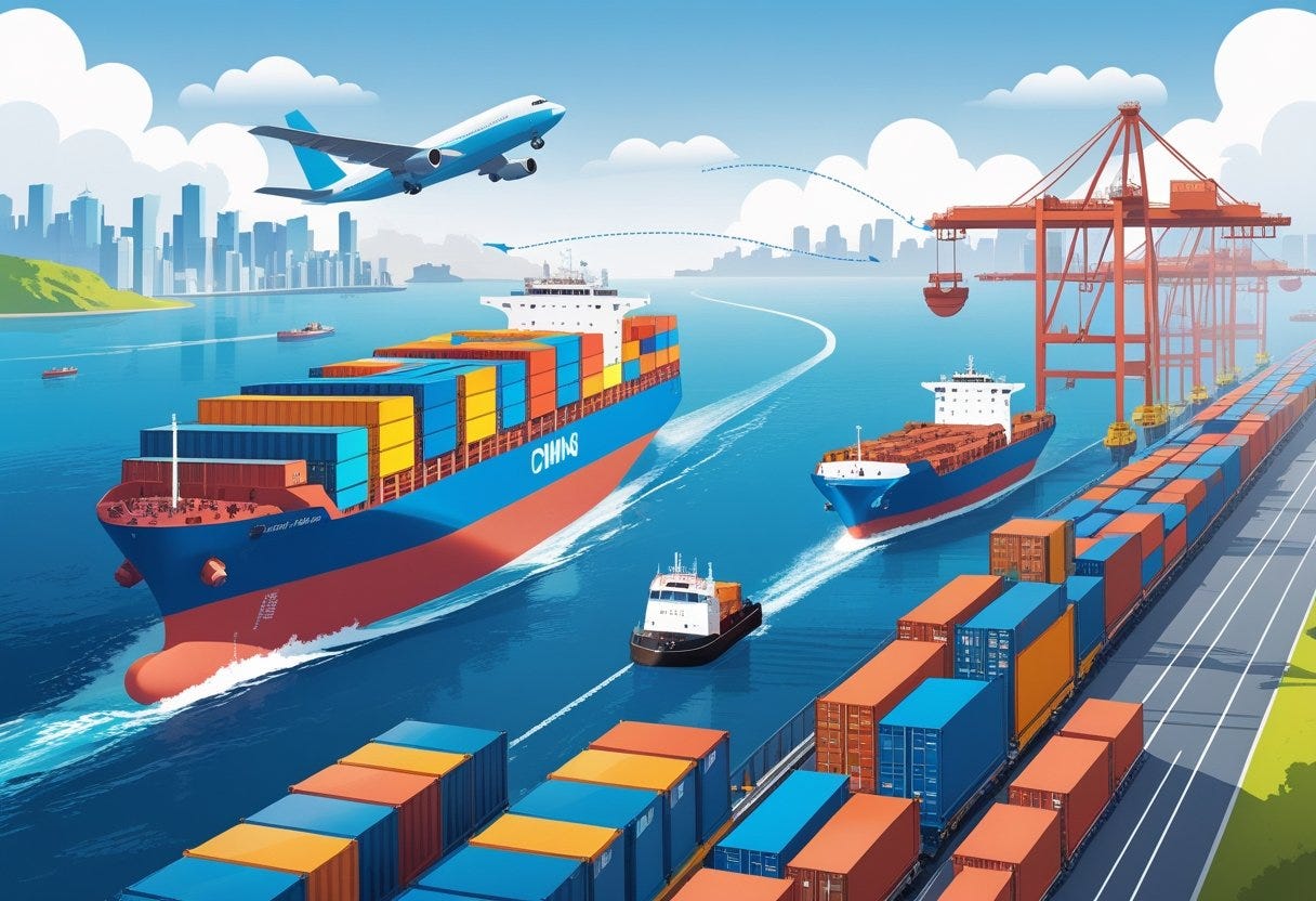 best freight forwarder china to usa: A cargo ship, freight airplane, and freight train transporting containers between a Chinese city and an American city across the ocean. best freight forwarder china to usa: A cargo ship, freight airplane, and freight train transporting containers between a Chinese city and an American city across the ocean.