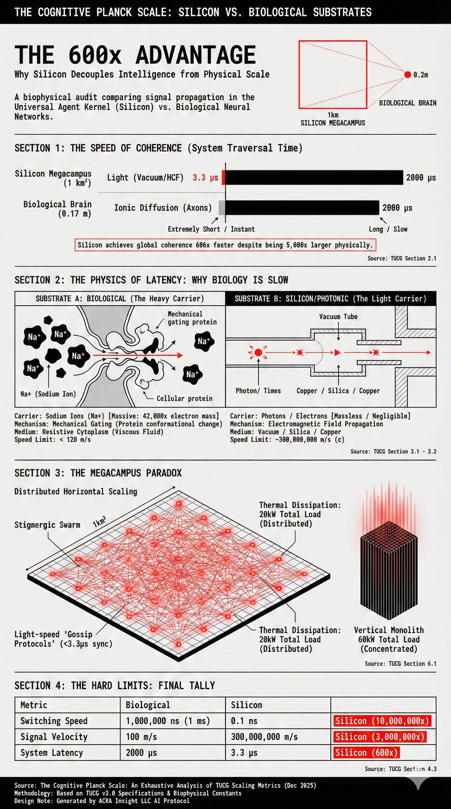 The Cognitive Planck Scale: An Exhaustive Analysis of TUCG Scaling Metrics, The '600x' Speed Advantage, and the Biophysical Constraints of Biological Intelligence