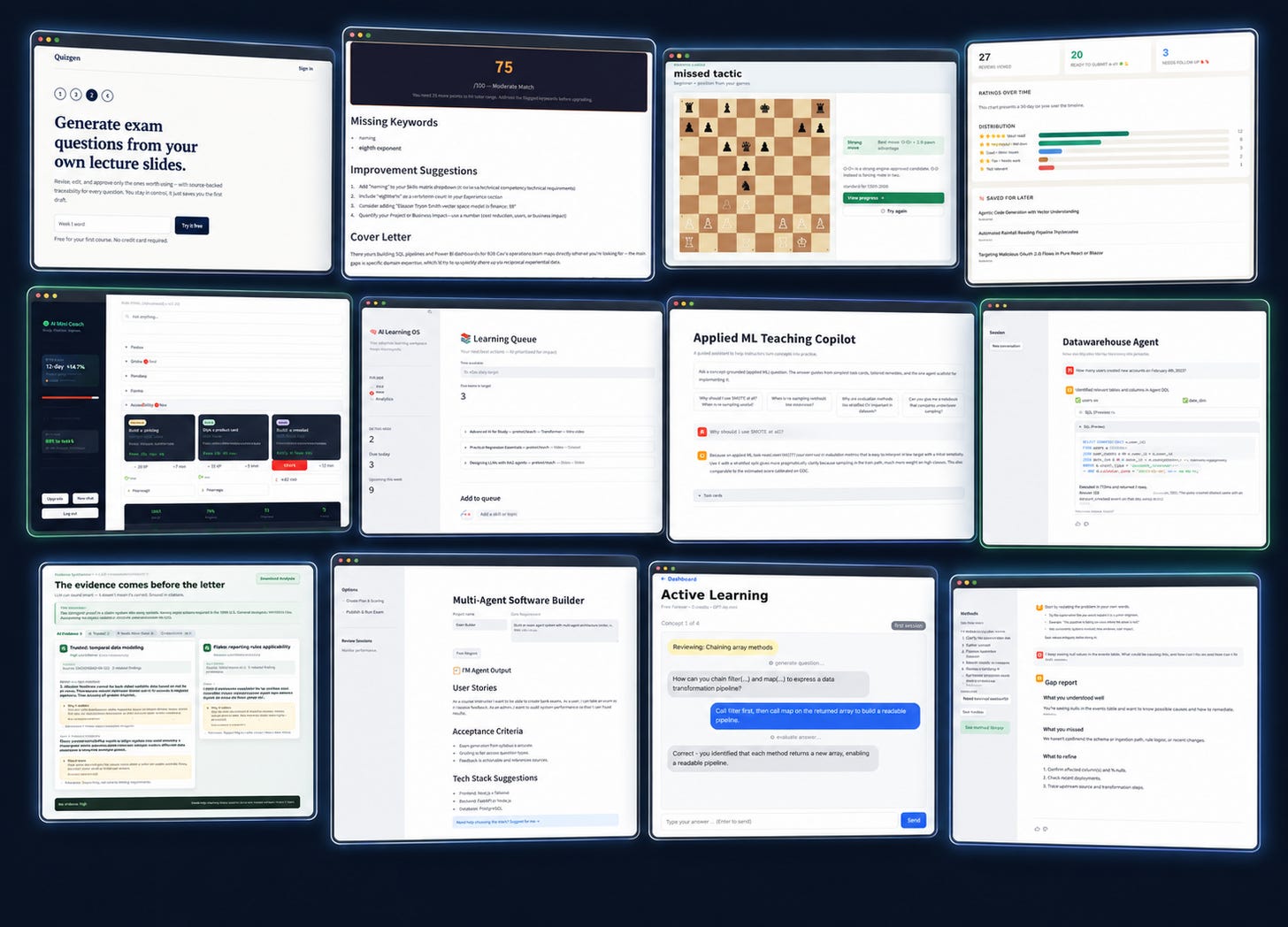 Collage of 12 cohort 3 capstone project interfaces