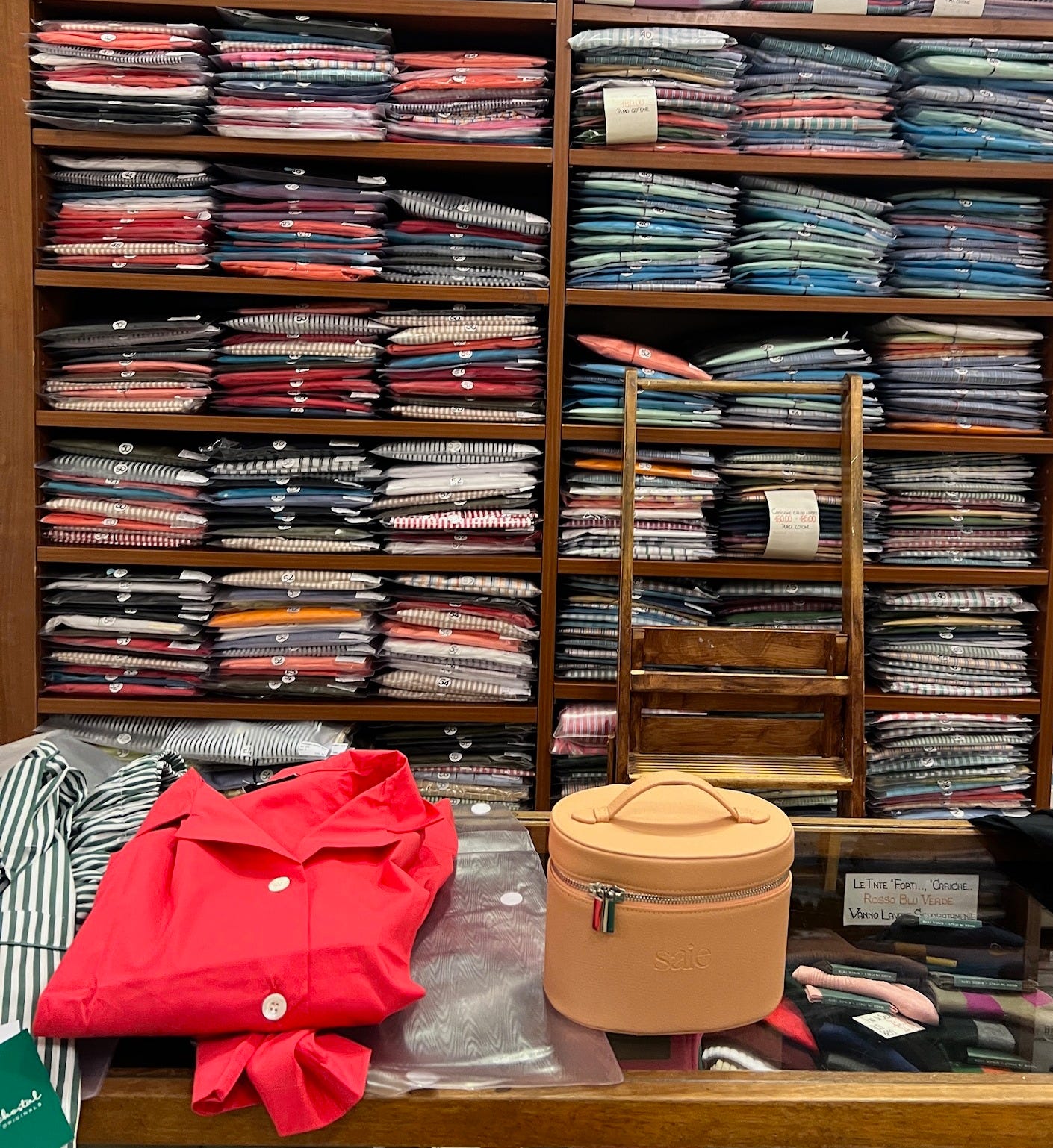 Inside Schostals Rome, with shelves of pajamas.