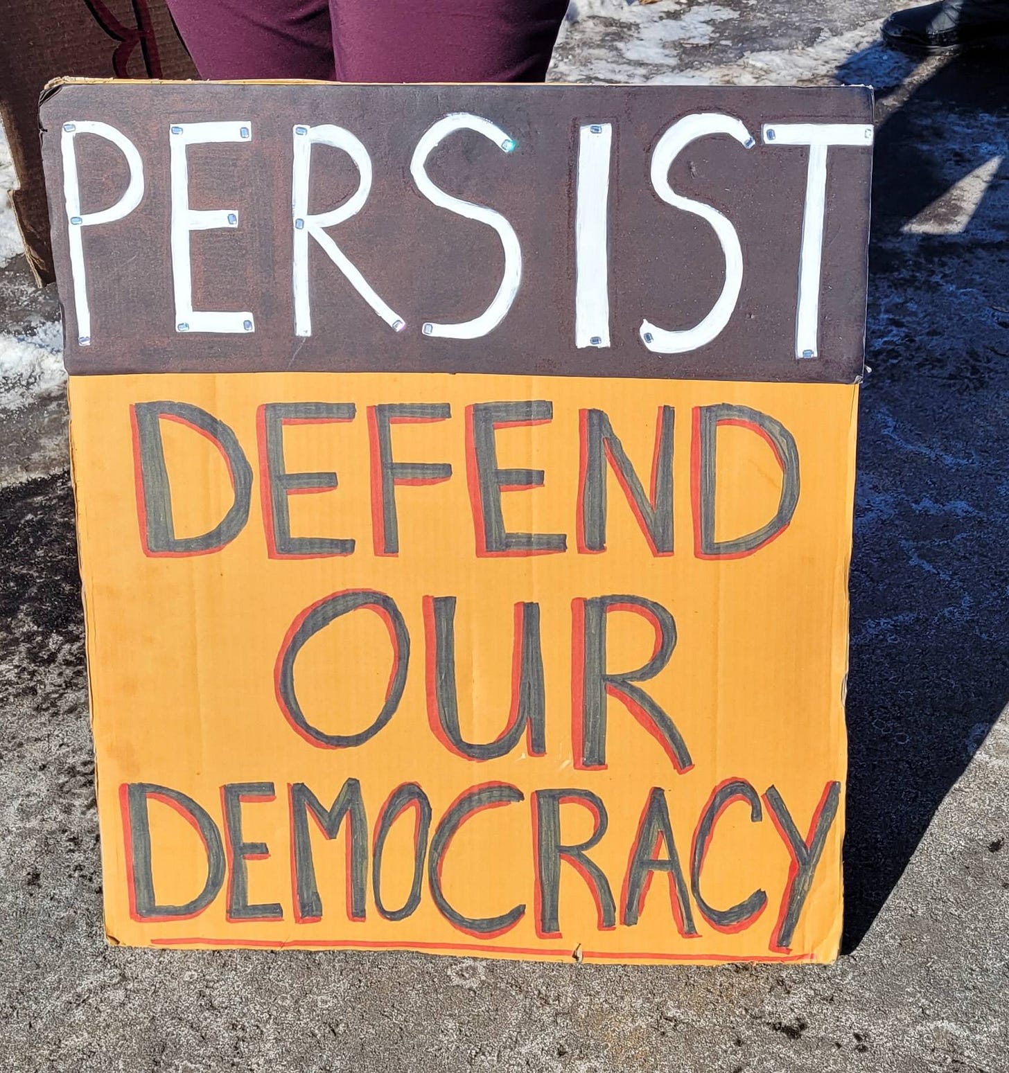 May be an image of text that says 'アンン PERSIST DEFEND OUR DEMOCRACY'
