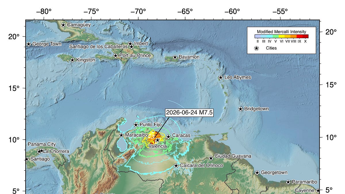 A devastating M7.5 earthquake strikes northern Venezuela