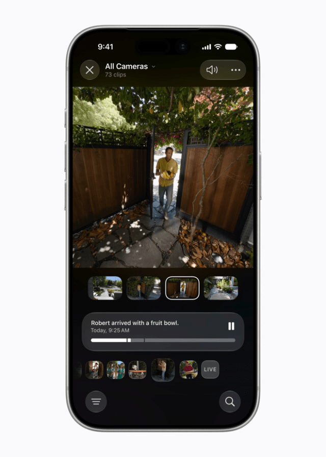 The Home app now includes generated video descriptions, allows users to search through camera clips, and elevates noteworthy clips to the top of Search. The Home app now includes generated video descriptions, allows users to search through camera clips, and elevates noteworthy clips to the top of Search.