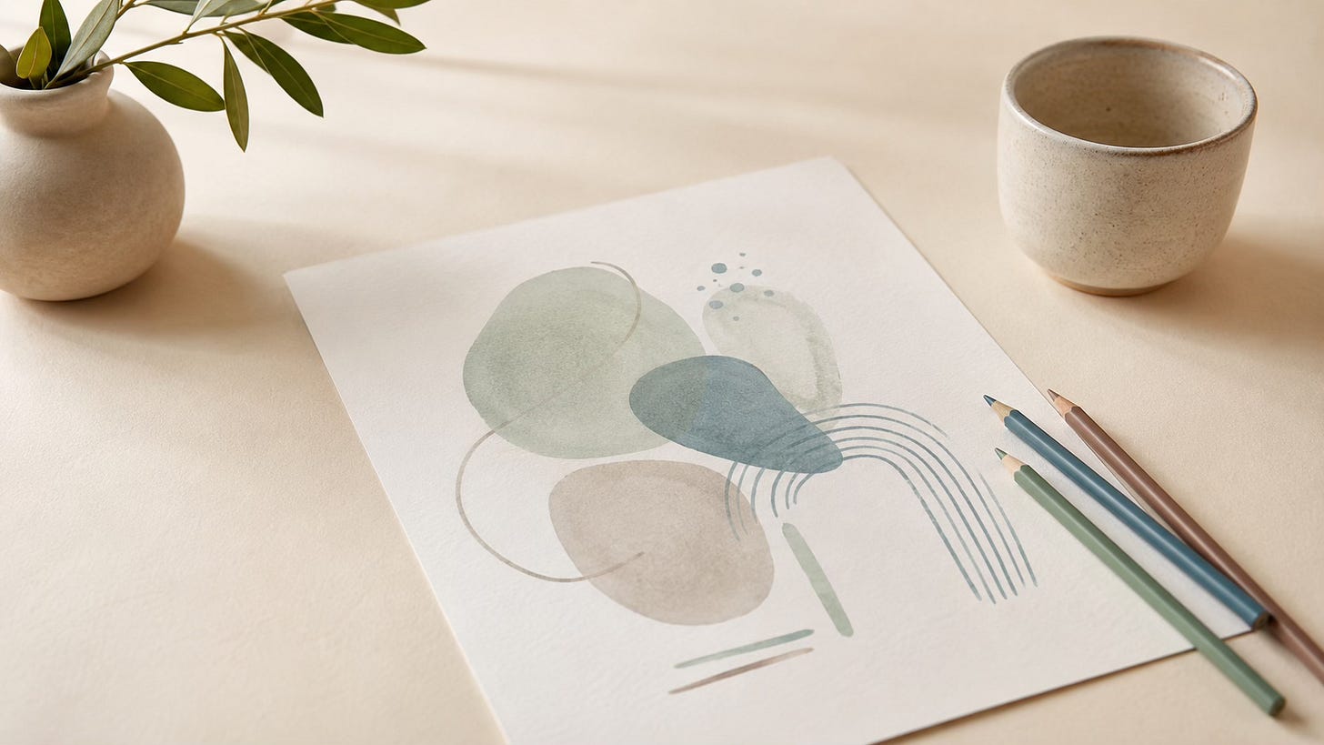 Simple abstract drawing with soft colours, representing emotional expression when words are difficult.