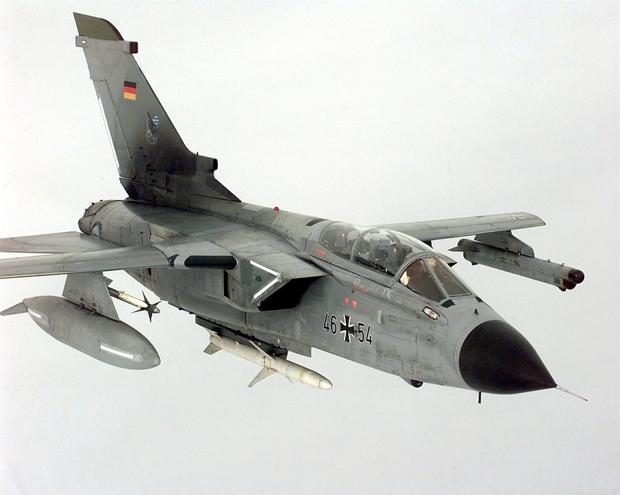 A German Tornado ECR in Operation Allied Force. Note the AGM-88 HARM missile and the jamming pod. A German Tornado ECR in Operation Allied Force. Note the AGM-88 HARM missile and the jamming pod.
