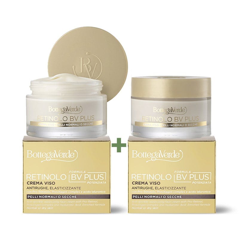 Offerta 2 pezzi   Retinolo Bv Plus - Crema viso - Formula potenziata - antirughe elasticizzante - con Pro-Retinolo, Provitagen complex e acido laluronico - pelli normali o secche