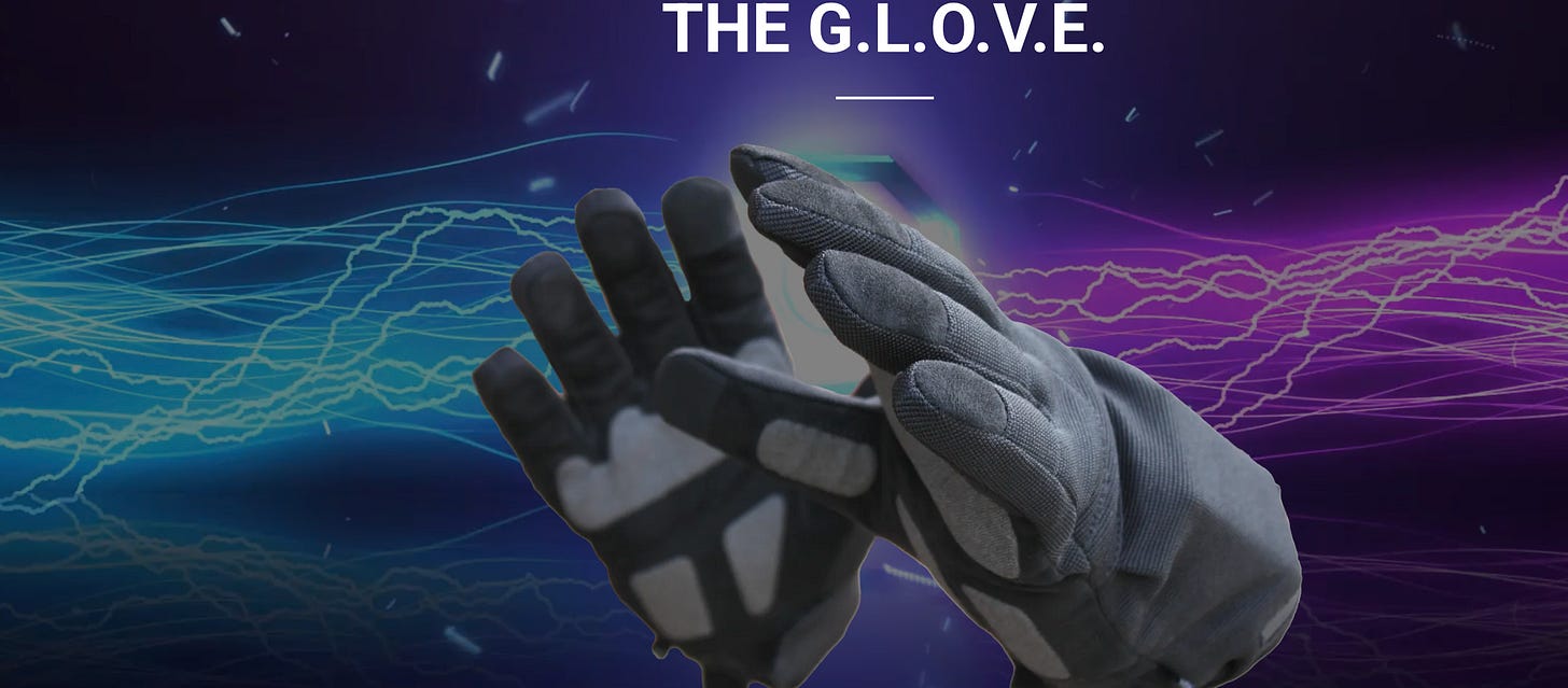 Image of the G.L.O.V.E. superimposed over threatening electrical charges Image of the G.L.O.V.E. superimposed over threatening electrical charges