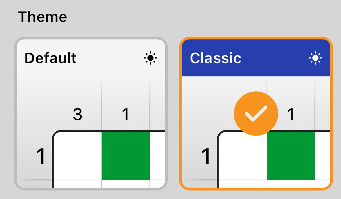 Settings page showing default and classic theme options Settings page showing default and classic theme options