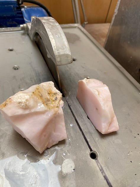 Lapidarist studio with pink opal