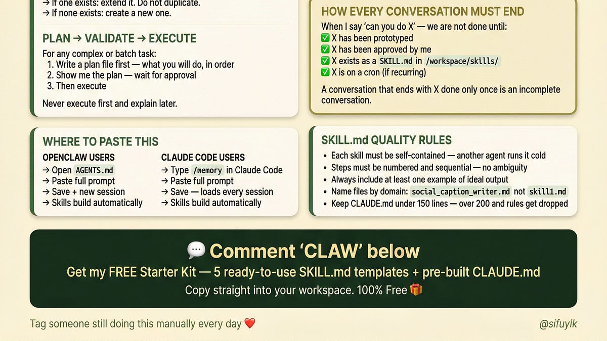 The Agent That Builds Itself One file. One setup. Your Al turns every ...