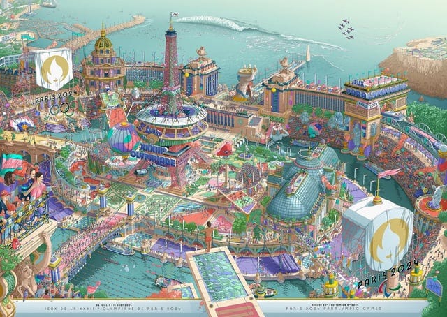 r/pics - The official poster of the Paris 2024 Olympics, created by Ugo Gattoni. Each medalist gets one