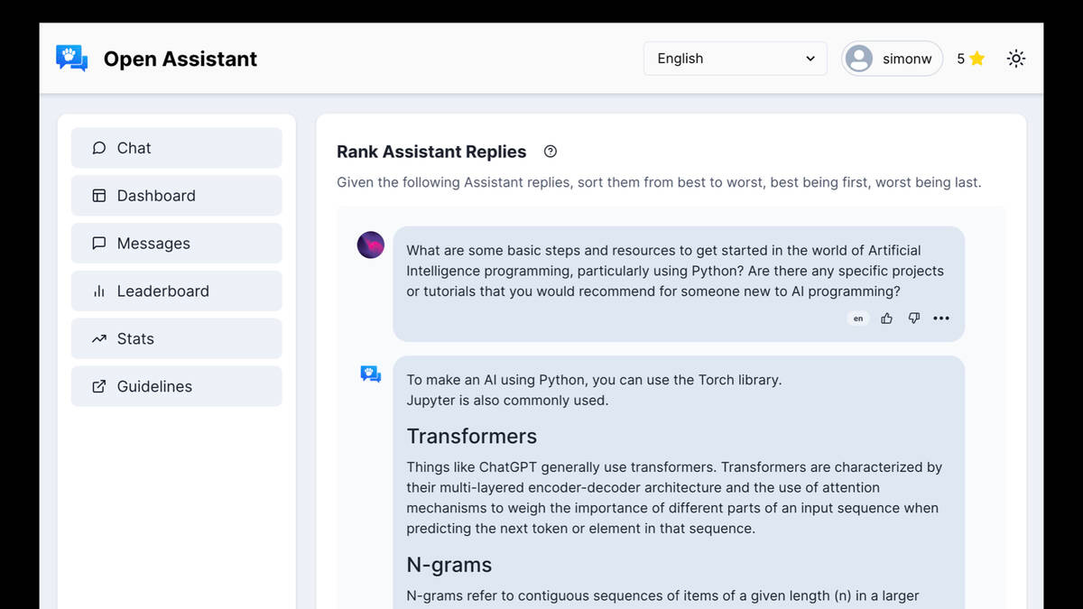 The Open Assistant crowdsourcing interface.

Task: Rank Assistant Replies

Given the following Assistant replies, sort them from best to worst

There follow some replies.
