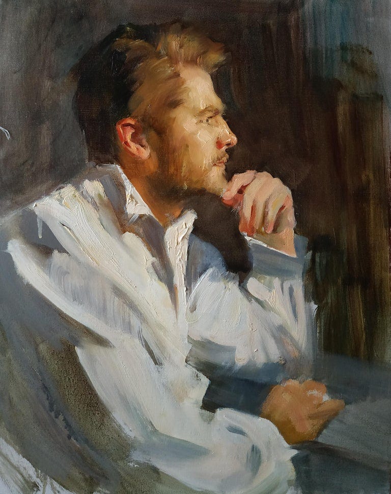 Ekaterina Bryleva - The Thinker - 21st Century Contemporary Romantic Male  Portrait Oil Painting For Sale at 1stDibs | painting the thinker, oil painting  man, the thinker painting