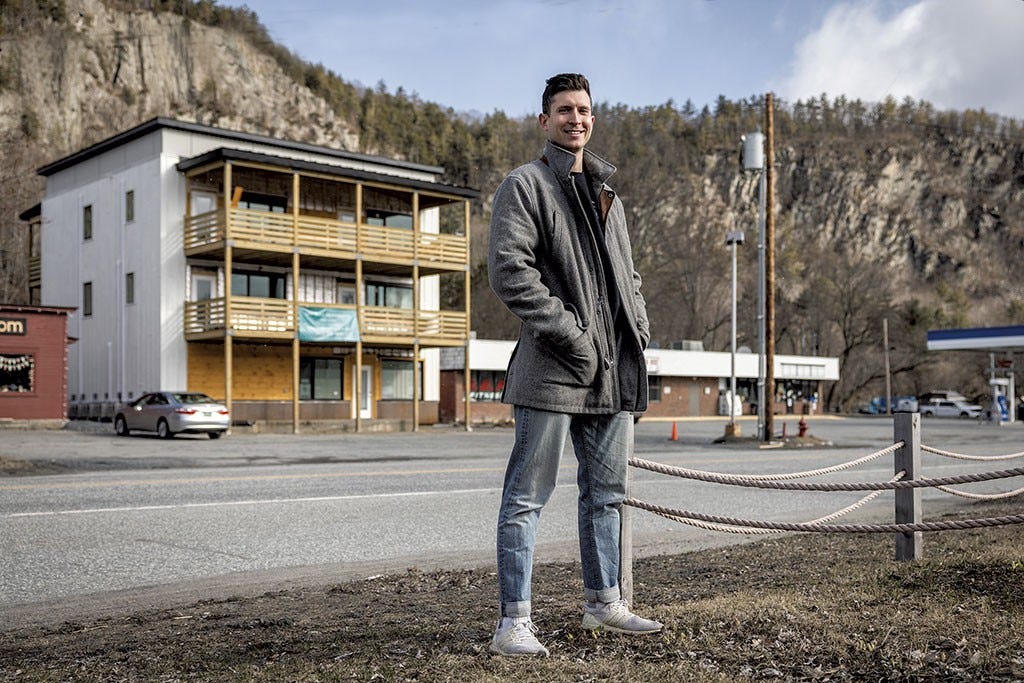 Jonah Richard in front of the apartment project in Fairlee - ROB STRONG