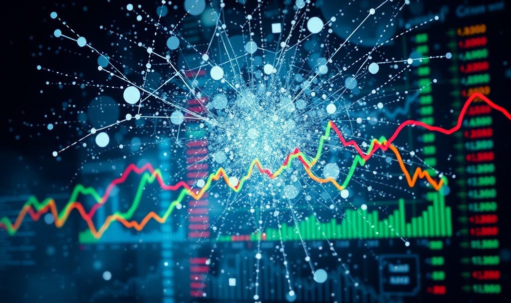 Abstract stock market chart with colorful lines and data overlays, representing the noise and complexity beginners feel when following market news.