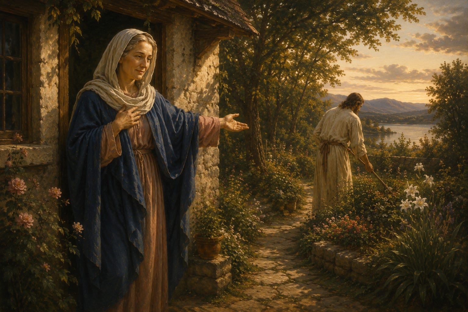 Mary points toward Jesus, quietly inviting every disciple to follow her Son. Mary points toward Jesus, quietly inviting every disciple to follow her Son.