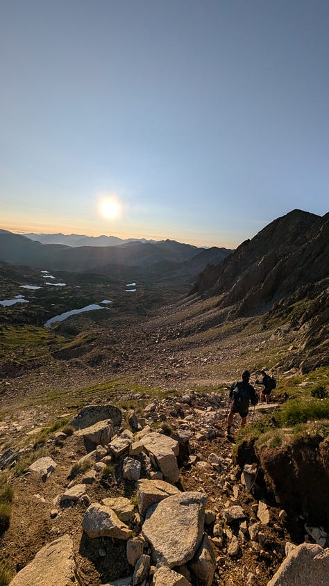 Views and lakes after descending Collada dels Pessons 