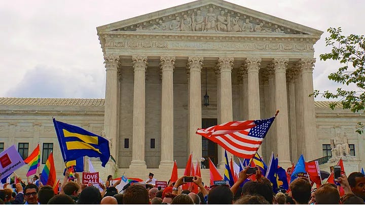 The crowd outside the Supreme Court after the Obergefell v. Hodges decision