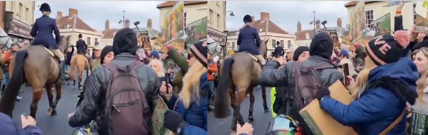 hunt supporter punches campaigner boxing day 2025