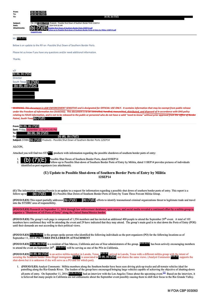 Intelligence documents from 2014 showing Border Patrol works with militia and even has agents who are members.