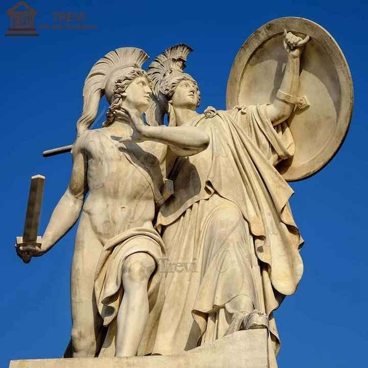 Classical Greek Roman Life Size Valiant Heronie Athena Leading Young Warrior Goddess Marble Statue