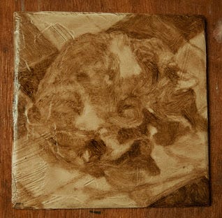 Underpainting in raw umber oil paint