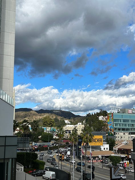 Judy Garland's star, the Dolby Theater, the handprints outside of Grauman's, a small Hollywood sign, the real Hollywood sign in the distance, and another view of the Hollywood sign
