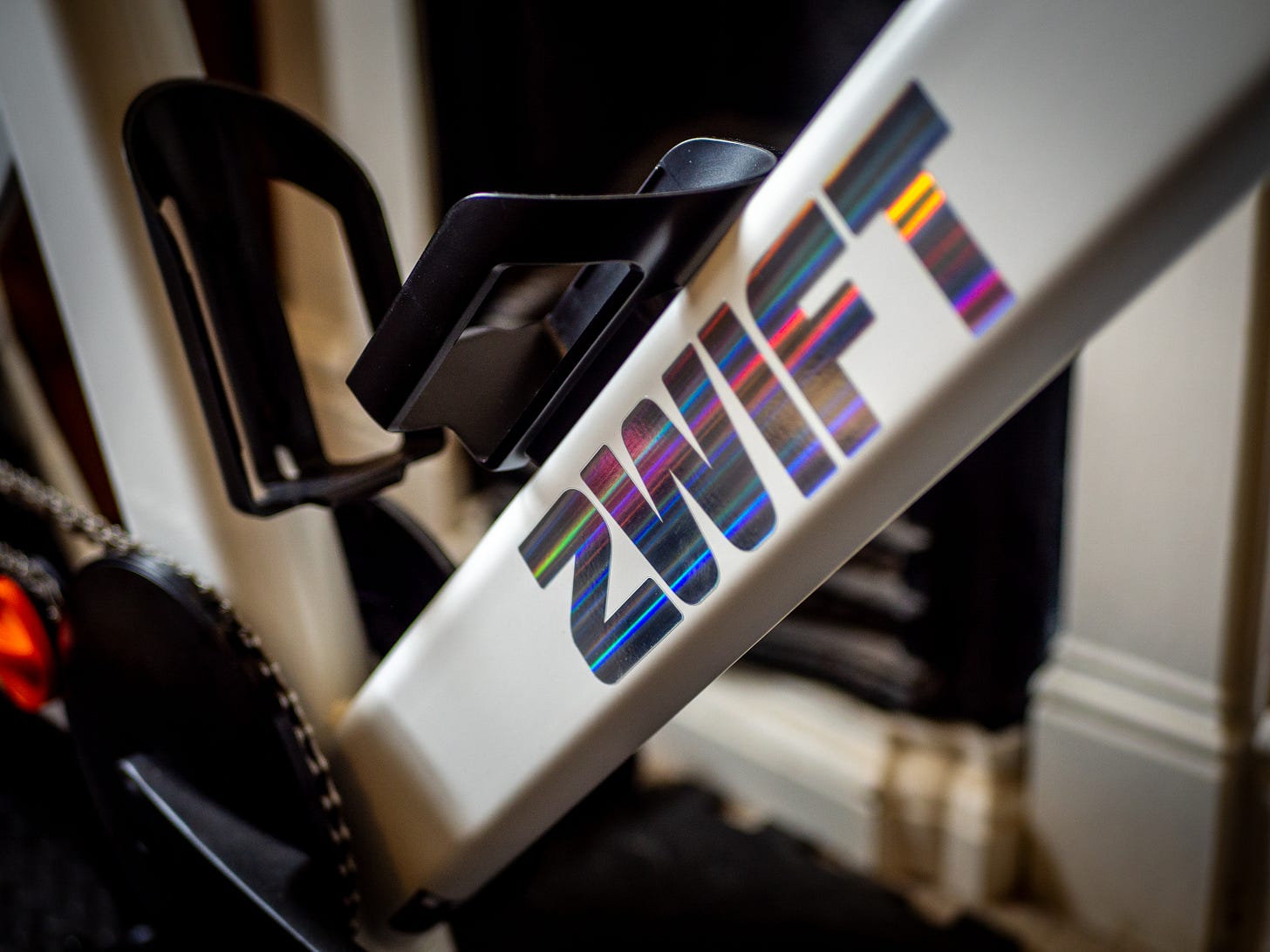 Close up details of the Zwift Ride indoor bike
