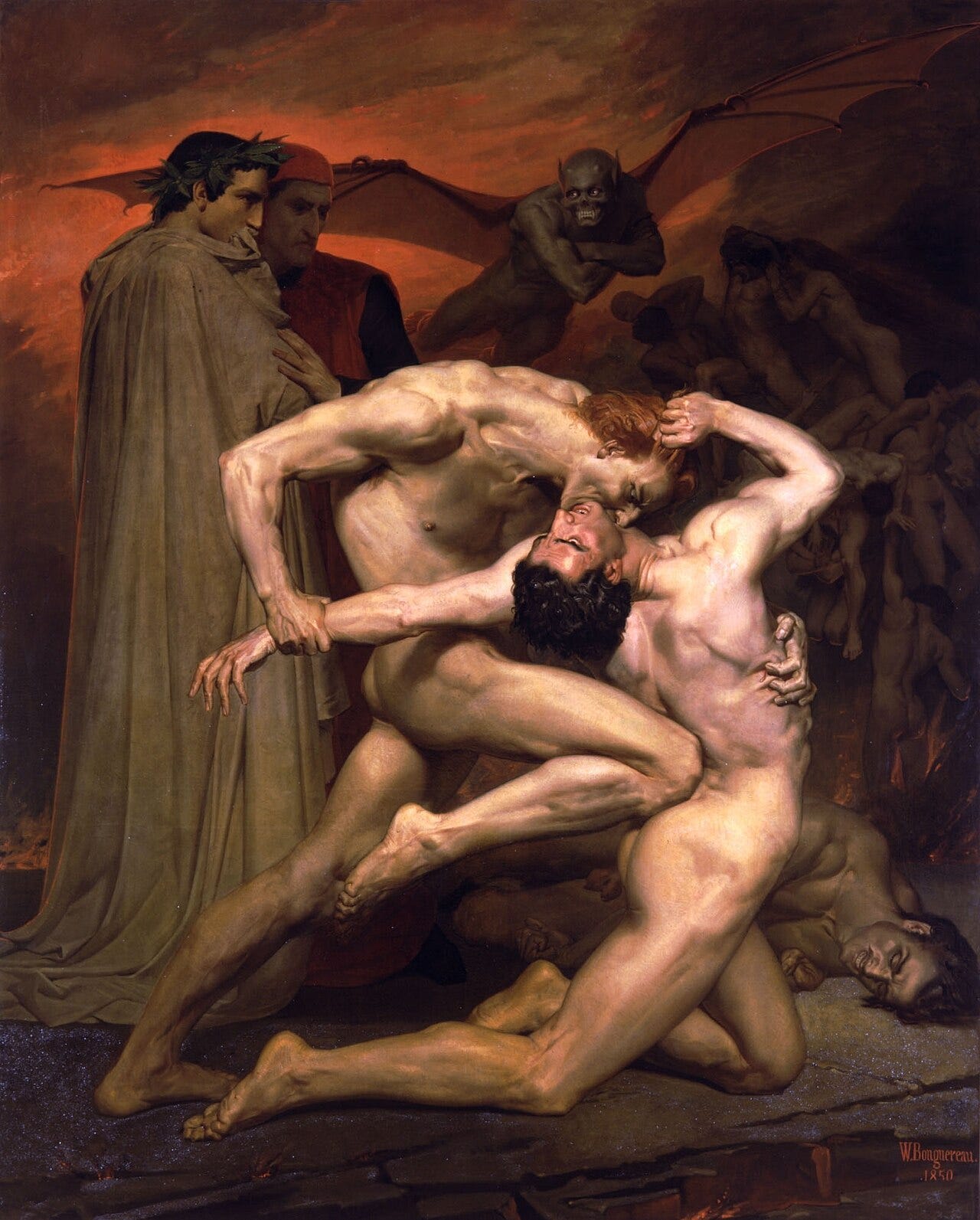 Two damned souls fighting, one biting the other Two damned souls fighting, one biting the other