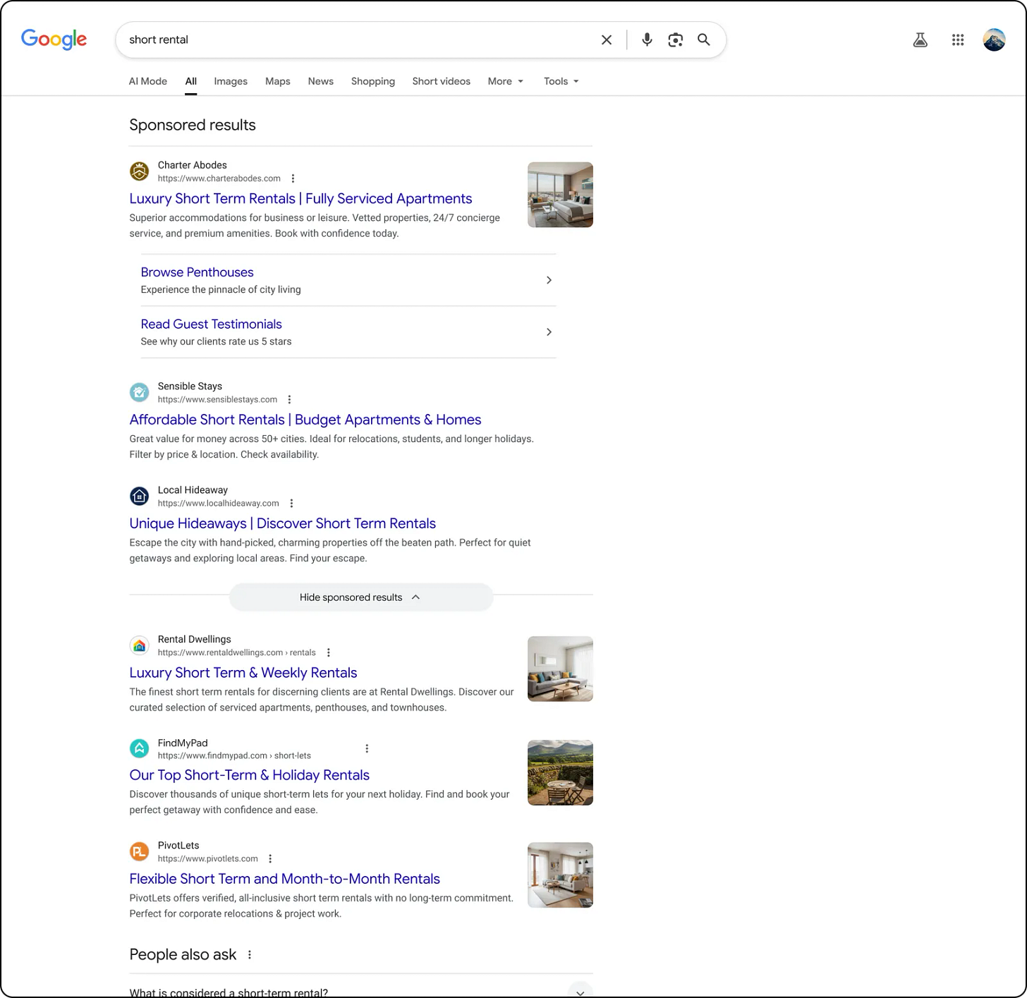 Static image of “Sponsored results” on desktop UI.