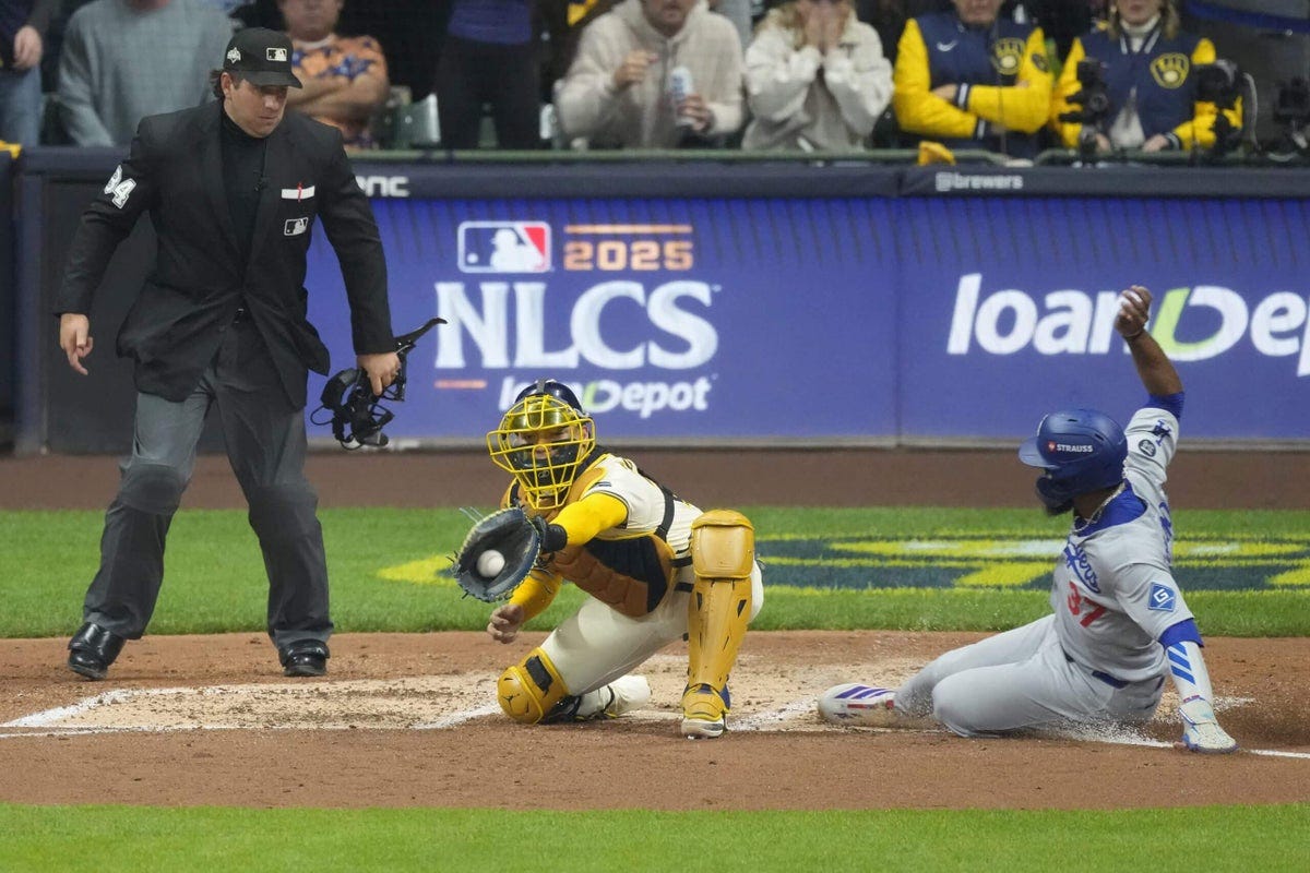 Brewers pull off jaw-dropping double play to stun Dodgers and fans in NLCS  Game 1 - The Athletic