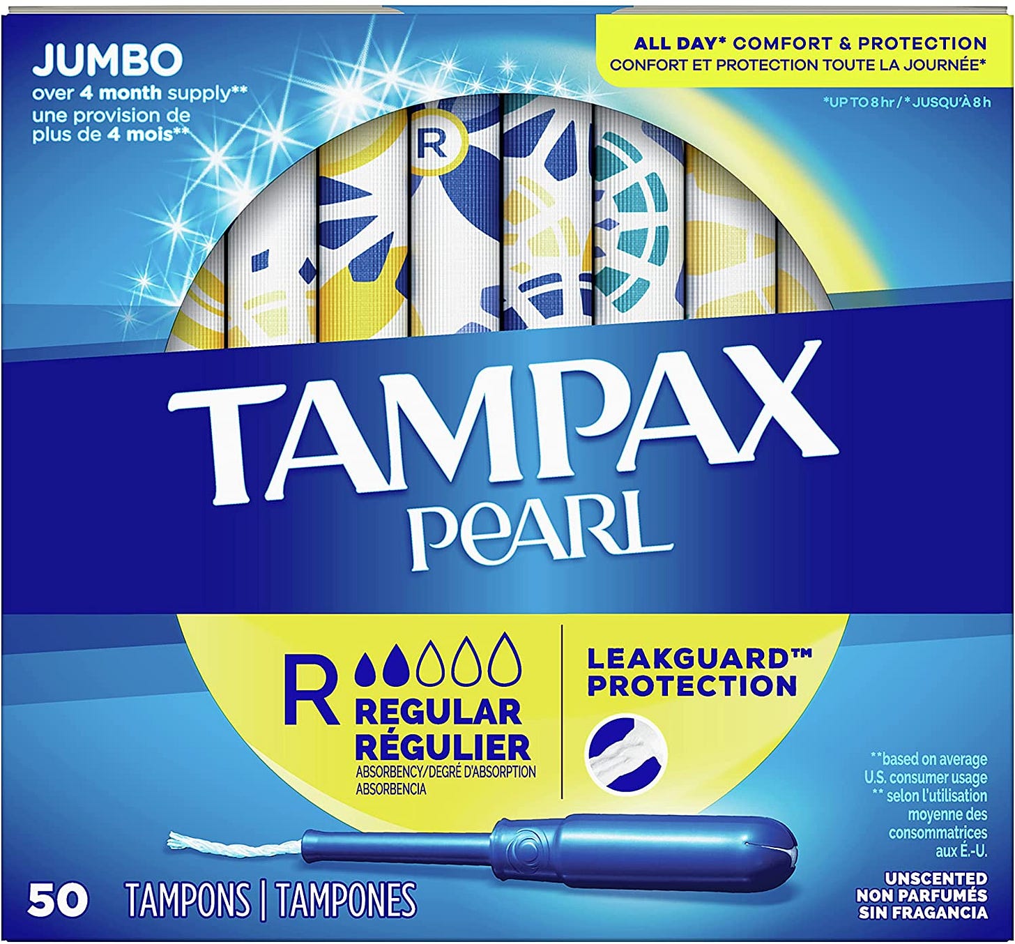 Amazon.com: Tampax Pearl Tampons with Plastic Applicator, Regular  Absorbency, 50 Count, Pack of 4 (200 Count Total) : Industrial &amp; Scientific