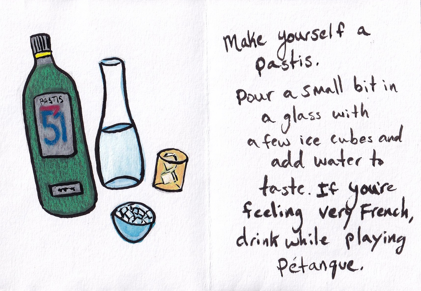 illustration of a bottle of pastis and ice