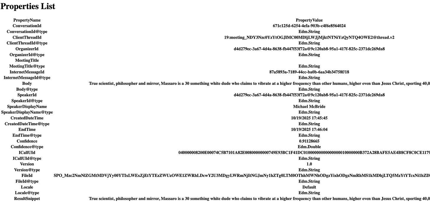 Screenshot of HTML file showing various Properties and values. Screenshot of HTML file showing various Properties and values.