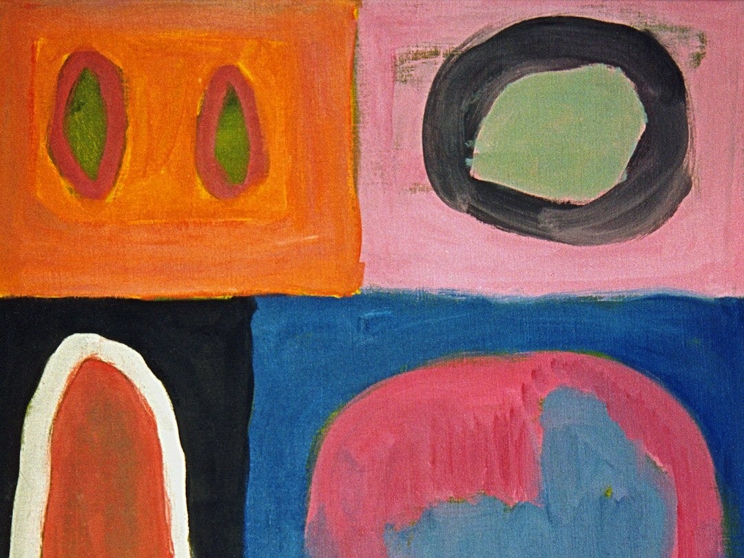An abstract painting with different colors and shapes