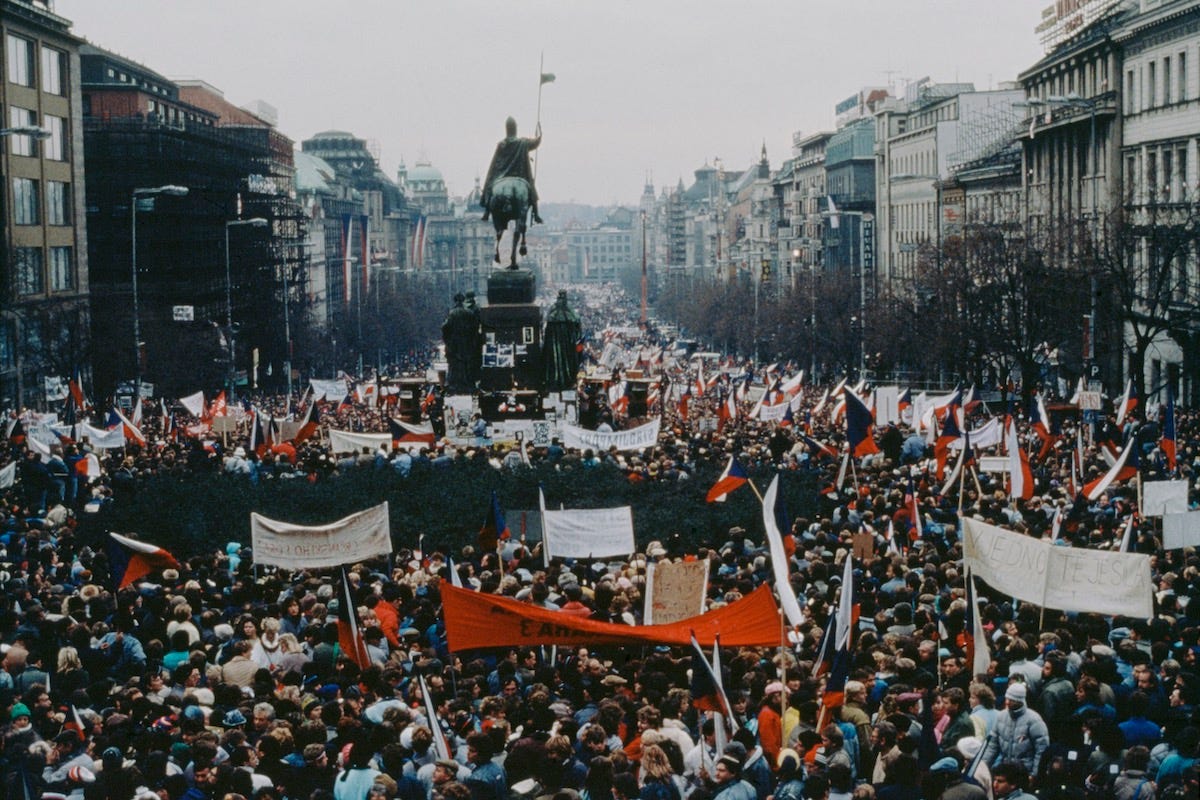 After the strike, people made their way through the city towards the statue of St Wenceslas. Prague. November 27, 1989. © Steve McCurry / Magnum Photos After the strike, people made their way through the city towards the statue of St Wenceslas. Prague. November 27, 1989. © Steve McCurry / Magnum Photos