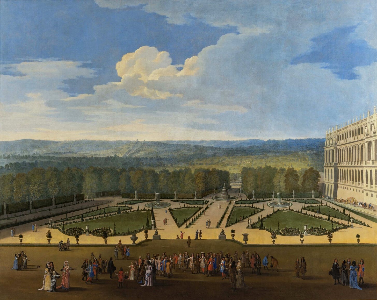 Promenade of Louis XIV with a view of the Northern Parterre of the Gardens of Versailles, Etienne Allegrain, c. 1688