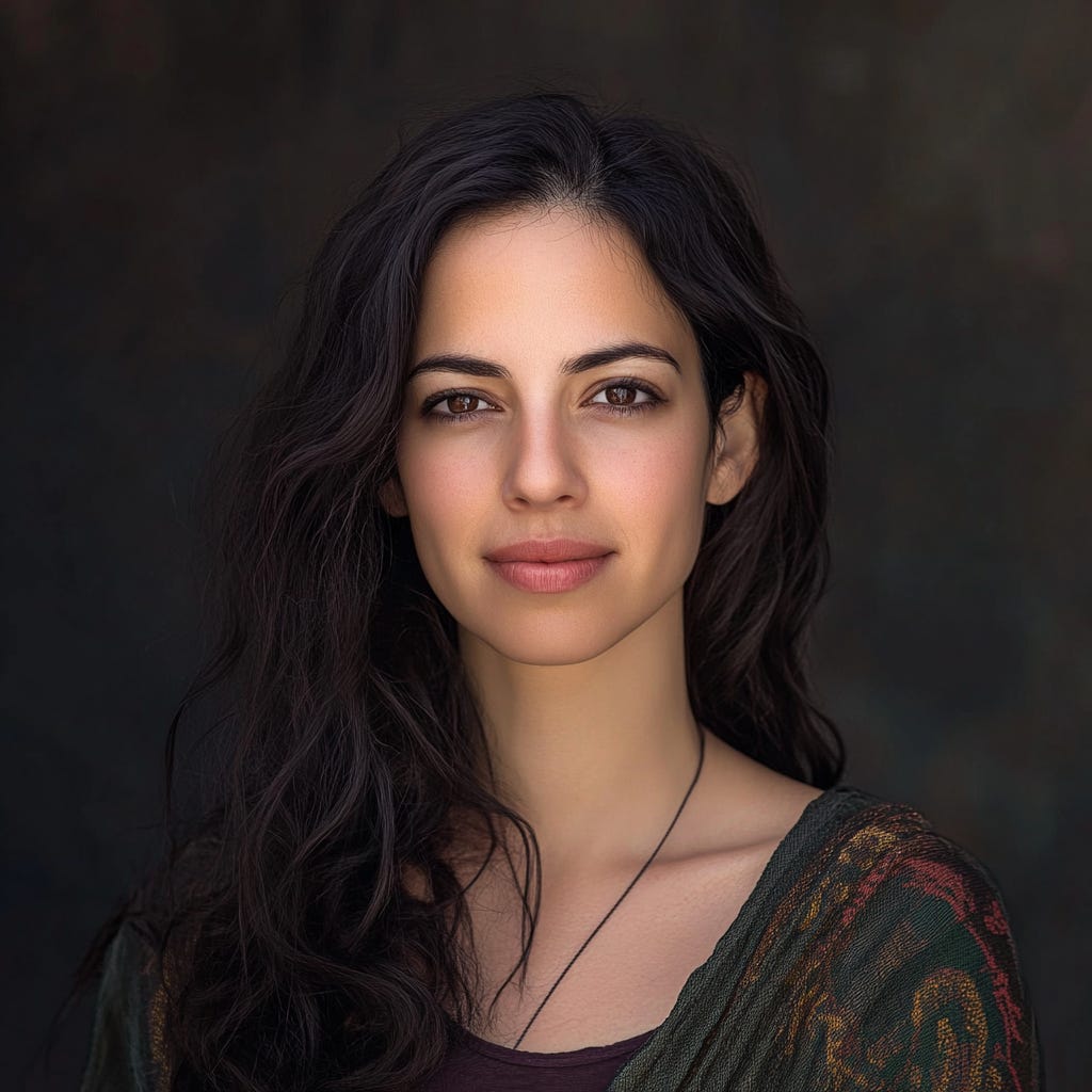 A reimagined portrait of Liat Portal created using MidJourney, capturing a natural and expressive aesthetic. The digital artwork reflects a warm and engaging presence, aligning with The Liat Show’s storytelling and vision.