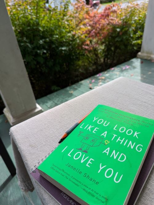 Book sits on table on a porch