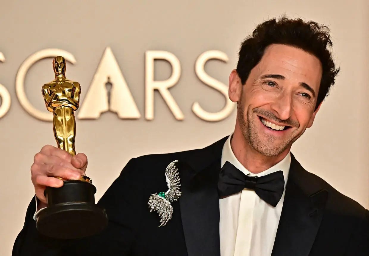 Best Actor winner Adrien Brody breaks record for longest Oscars speech, as  ratings dip | The Star