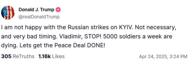 Trump on the latest Russian strike on Kyiv: ''Vladimir, STOP!'' | European  Pravda
