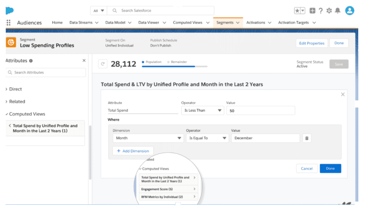 Screen shot of a Calculated Insight in a segment.