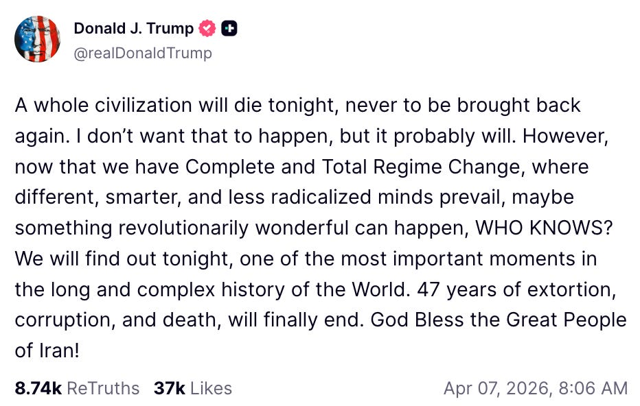 A whole civilization will die tonight, never to be brought back again. I don’t want that to happen, but it probably will. However, now that we have Complete and Total Regime Change, where different, smarter, and less radicalized minds prevail, maybe something revolutionarily wonderful can happen, WHO KNOWS? We will find out tonight, one of the most important moments in the long and complex history of the World. 47 years of extortion, corruption, and death, will finally end. God Bless the Great People of Iran! A whole civilization will die tonight, never to be brought back again. I don’t want that to happen, but it probably will. However, now that we have Complete and Total Regime Change, where different, smarter, and less radicalized minds prevail, maybe something revolutionarily wonderful can happen, WHO KNOWS? We will find out tonight, one of the most important moments in the long and complex history of the World. 47 years of extortion, corruption, and death, will finally end. God Bless the Great People of Iran!