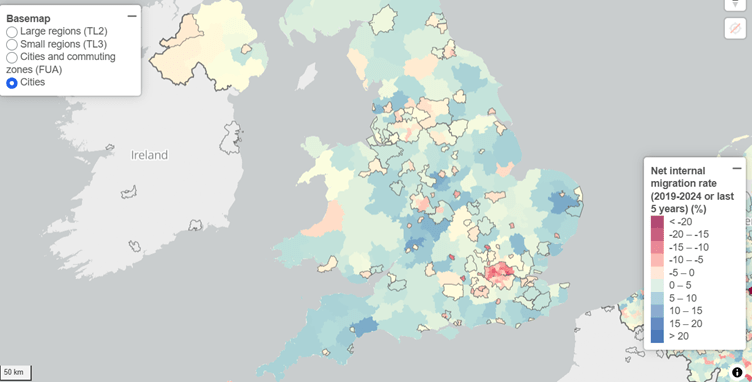 Map of the United Kingdom illustrating the net internal migration rate over the last five years. British citizens are fleeing the expensive urban areas, despite the great jobs in those areas, thanks in part to the stamp duty. Map of the United Kingdom illustrating the net internal migration rate over the last five years. British citizens are fleeing the expensive urban areas, despite the great jobs in those areas, thanks in part to the stamp duty.