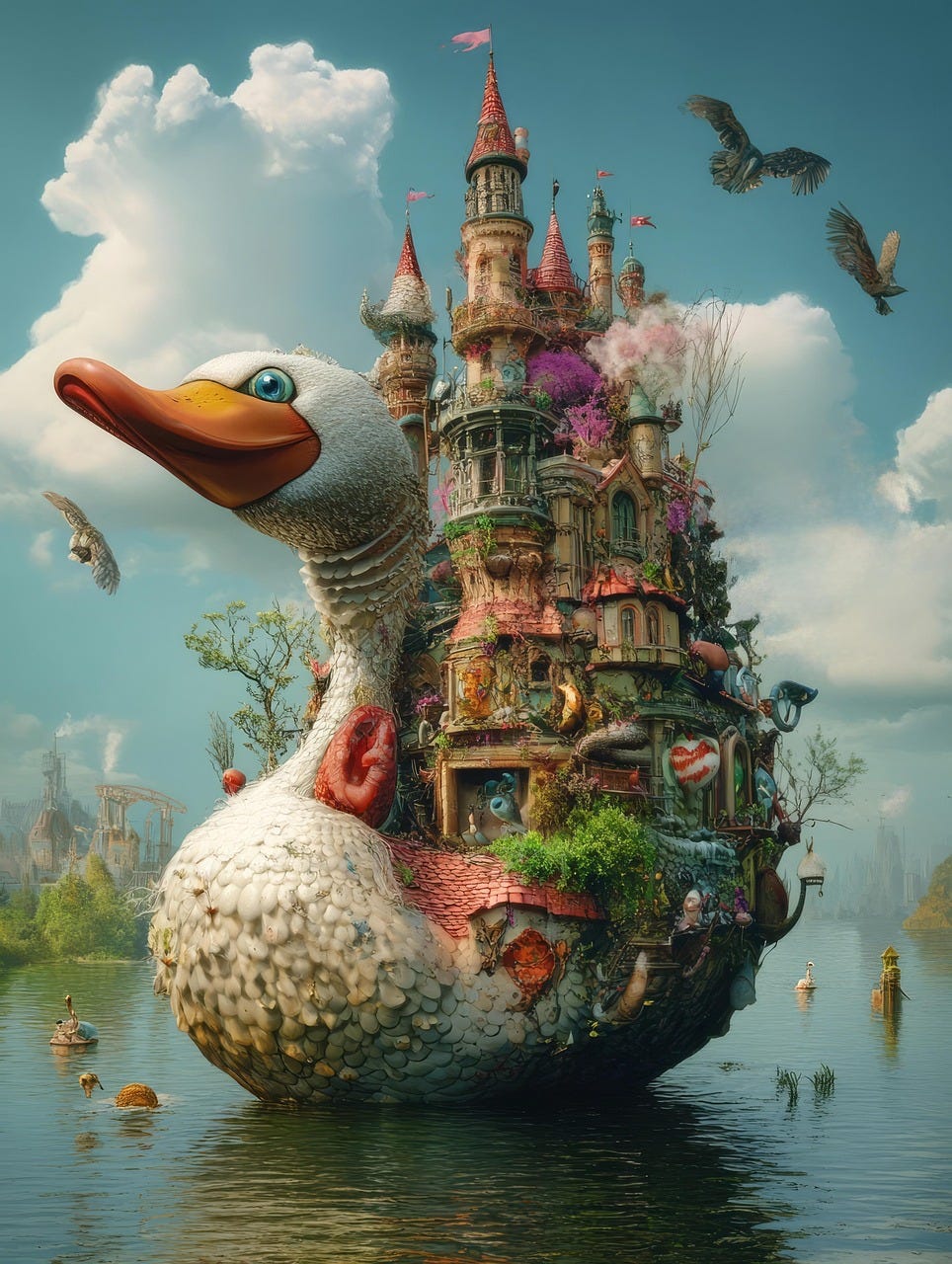 Free goose city surreal illustration