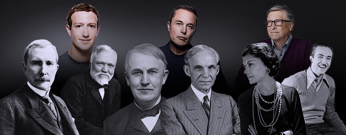 Collage of influential entrepreneurs from different eras, representing the evolution of founder archetypes across history.