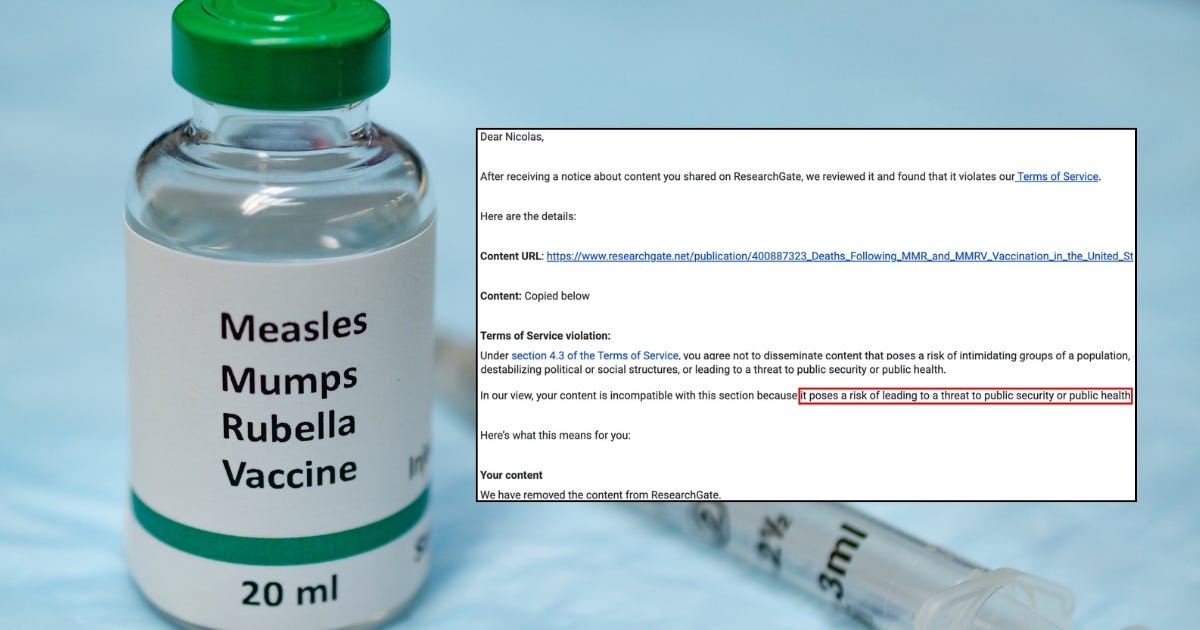 ResearchGate Deletes MMR Vaccine Death Study