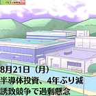 8月21日(月)半導体投資、4年ぶり減 誘致競争で過剰懸念