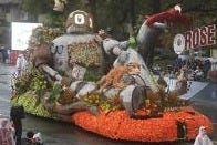 Cal Poly universities' 2026 Rose Parade Float on the streets of Pasadena.