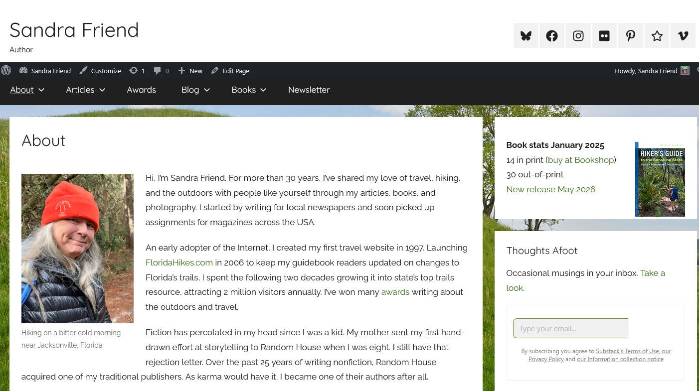 Screenshot of SandraFriend.com website